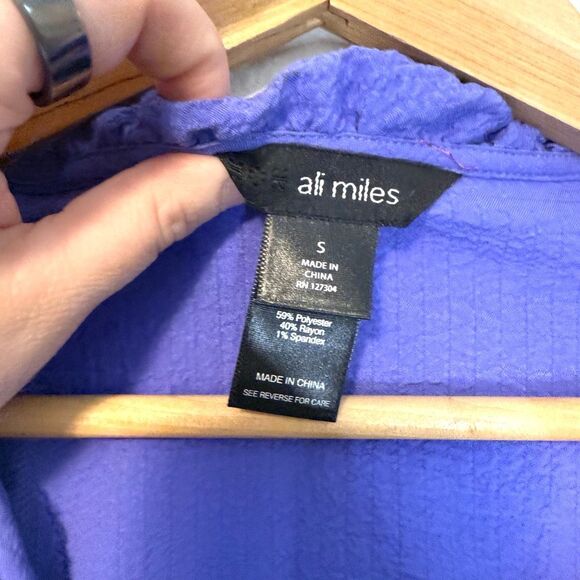 Ali Miles Ruffle Neck Purple Blouse Size Small - Picture 2 of 9